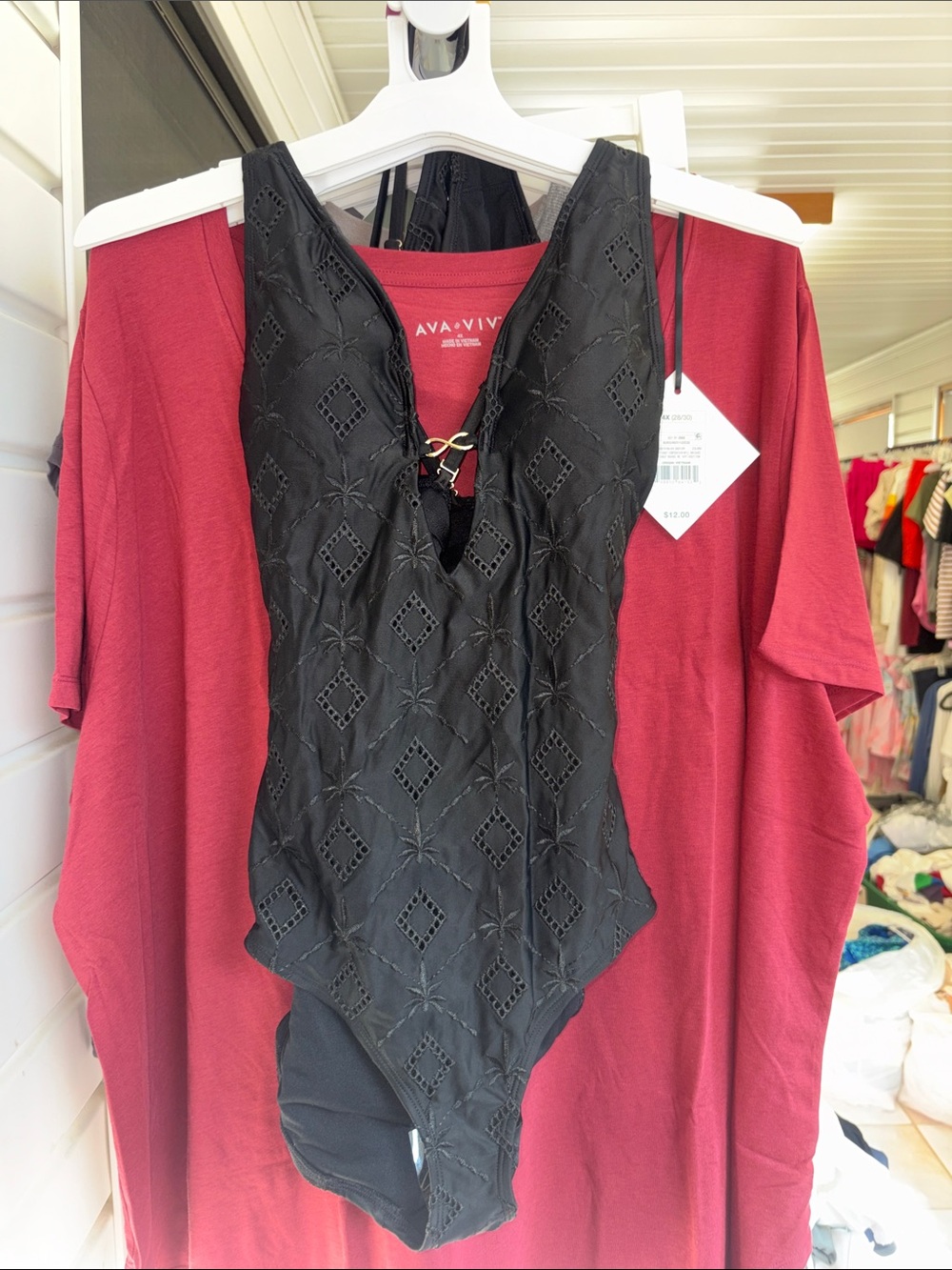 Shade & Shore Black Eyelet One-Piece Swimsuit with Gold Accent